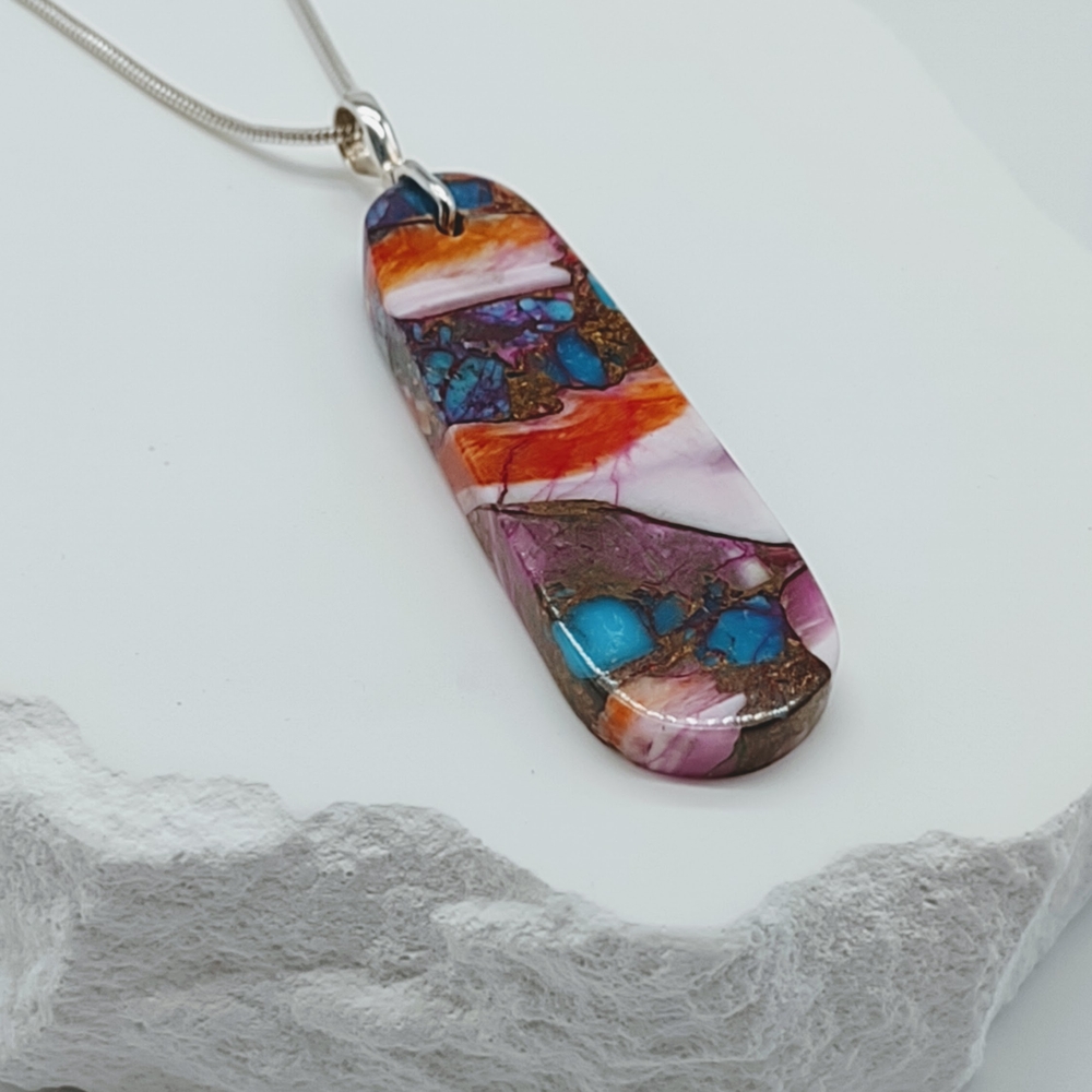 Sterling Silver Pink Dahlia Oyster Turquoise Pendant Necklace